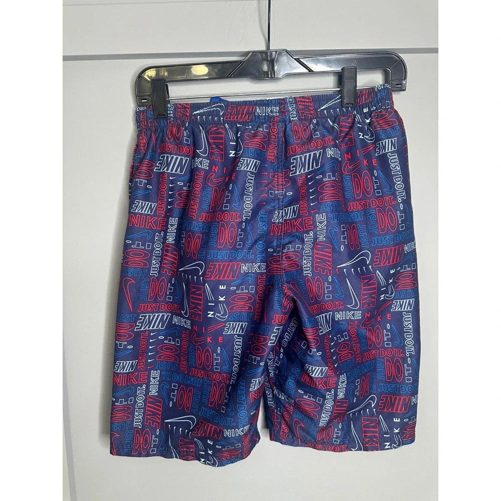 Nike Men's Swim Trunks Shorts Blue Red Just Do It‎ Logo Print Elastic Waist XL